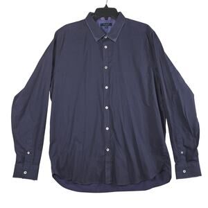 Ted Baker Dress Shirt Men’s Large Navy Blue Stretch Button Up Long Sleeve Preppy